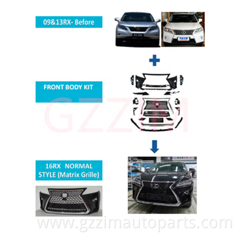 Auto Parts Old To New Front Body kit For Lexus RX 2009 2013 to 2016 Normal Style(Matrix Grille)